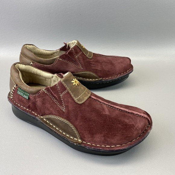 Eastland Roll Call Women's 7M Burgundy Suede Leather‎ Clog Wedge Loafer Shoes - Picture 1 of 14
